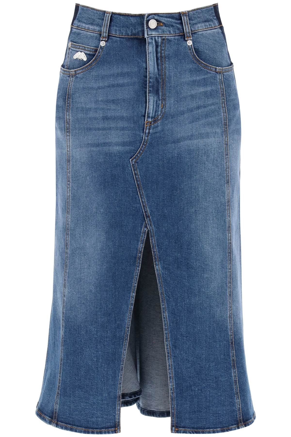 ALEXANDER MCQUEEN Washed Denim Midi Skirt - Blue