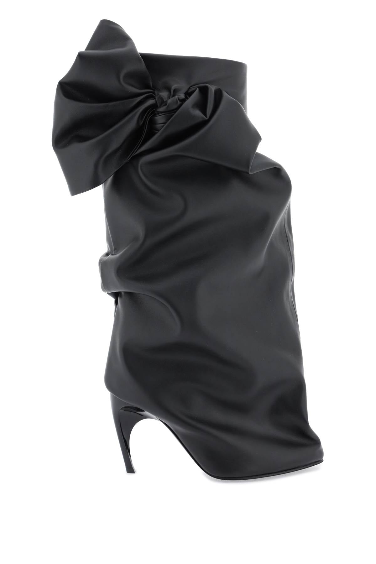 Sculptural Faux Leather Boots with Oversize Bow