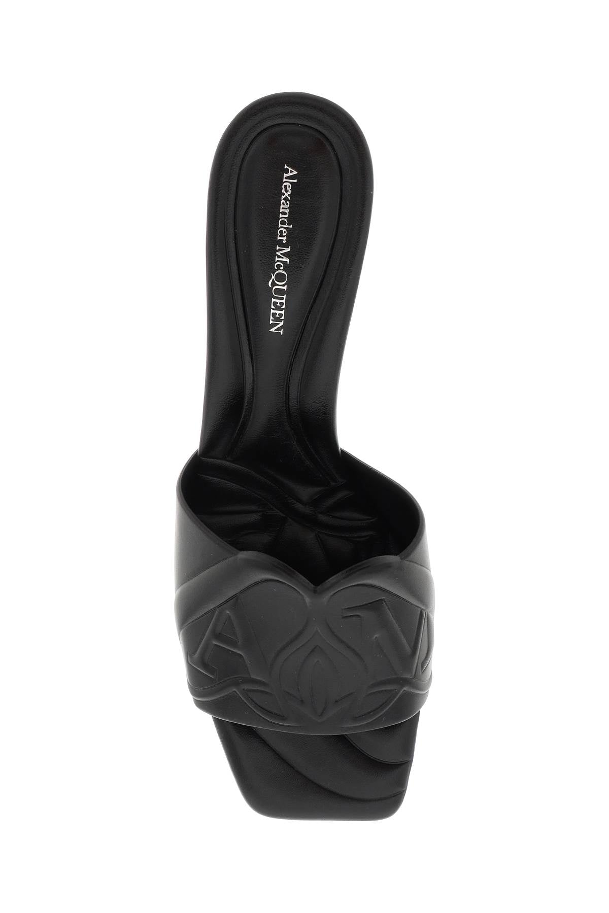حذاء جلدي مسطح محفور بشعار - أسود