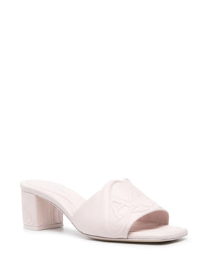 ALEXANDER MCQUEEN Light Pink Leather Square Toe Sandals with Signature Seal Embellishment