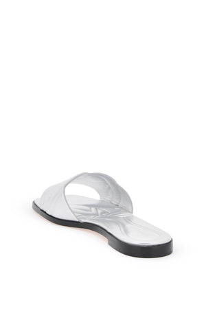 ALEXANDER MCQUEEN Glamorous Laminated Slides with Imprinted Logo for Women in Gray for SS24