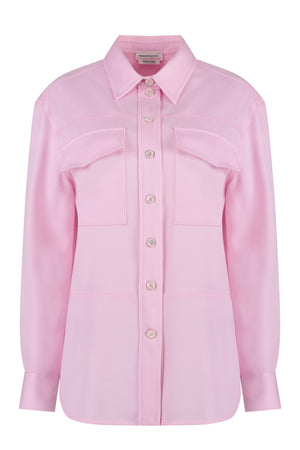 ALEXANDER MCQUEEN Pink Wool Overshirt with Flap Pockets and Rounded Hem for Women – SS24 Collection