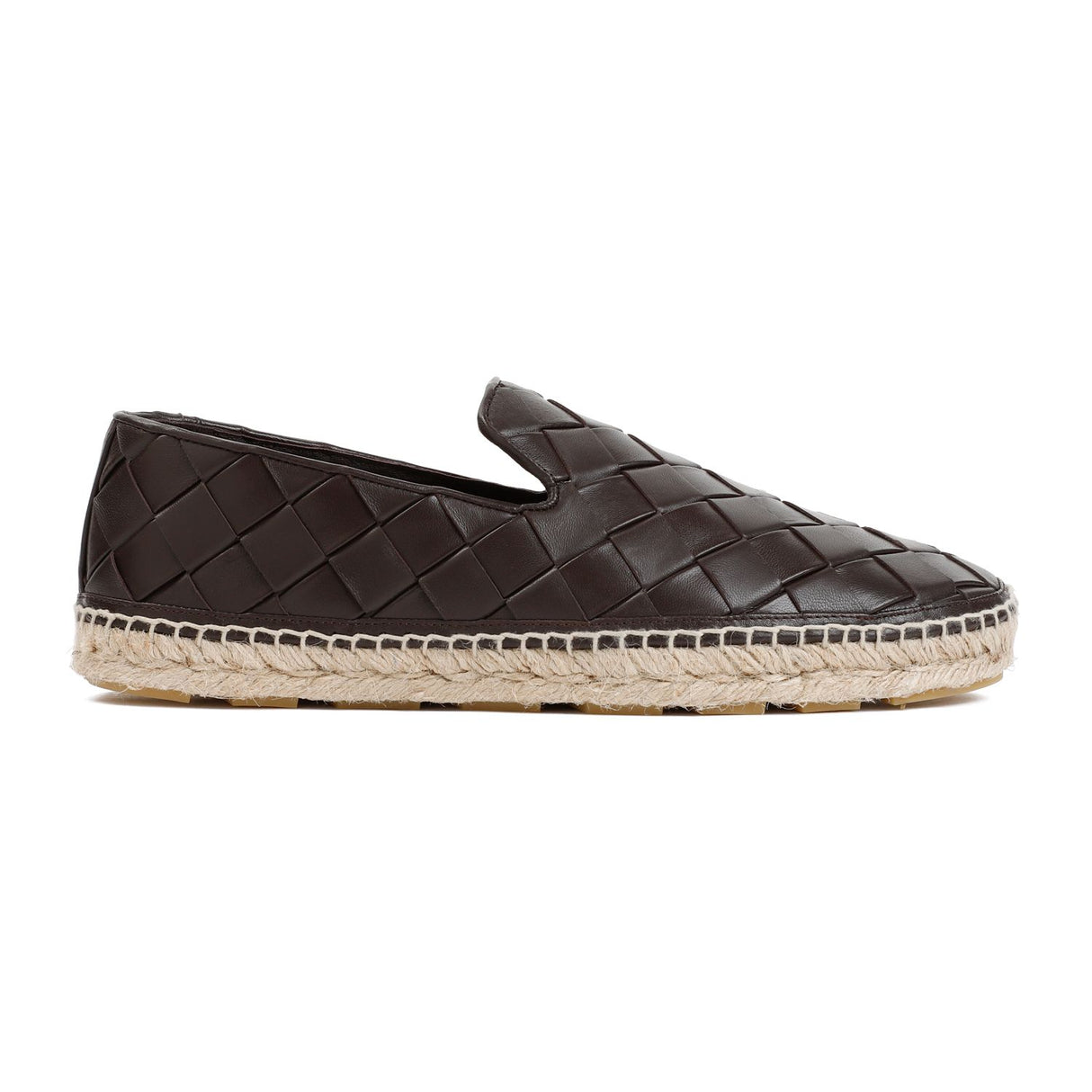 BOTTEGA VENETA Brown Calf Leather Espadrille Moccasins for Men - SS24 Collection