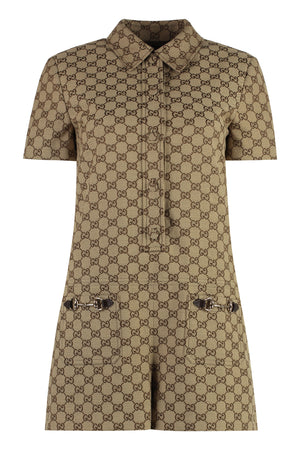 GUCCI Beige Cotton Playsuit with Front Horsebits and Pockets for Women
