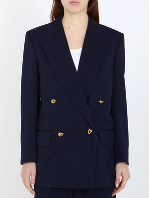 Blue Structured Double-Breasted Wool Jacket for Women