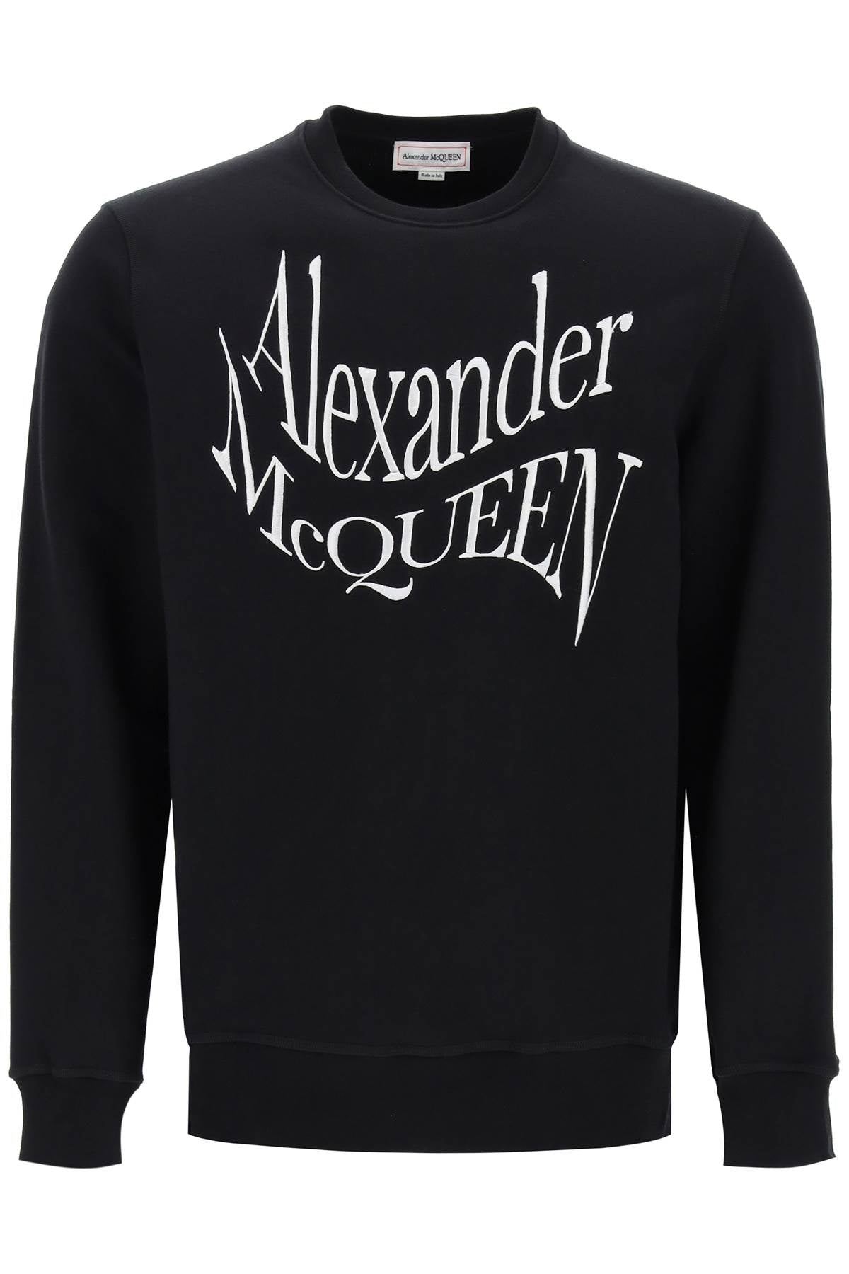 Men's Warped Logo Sweatshirt in Black from Alexander McQueen SS24 Collection