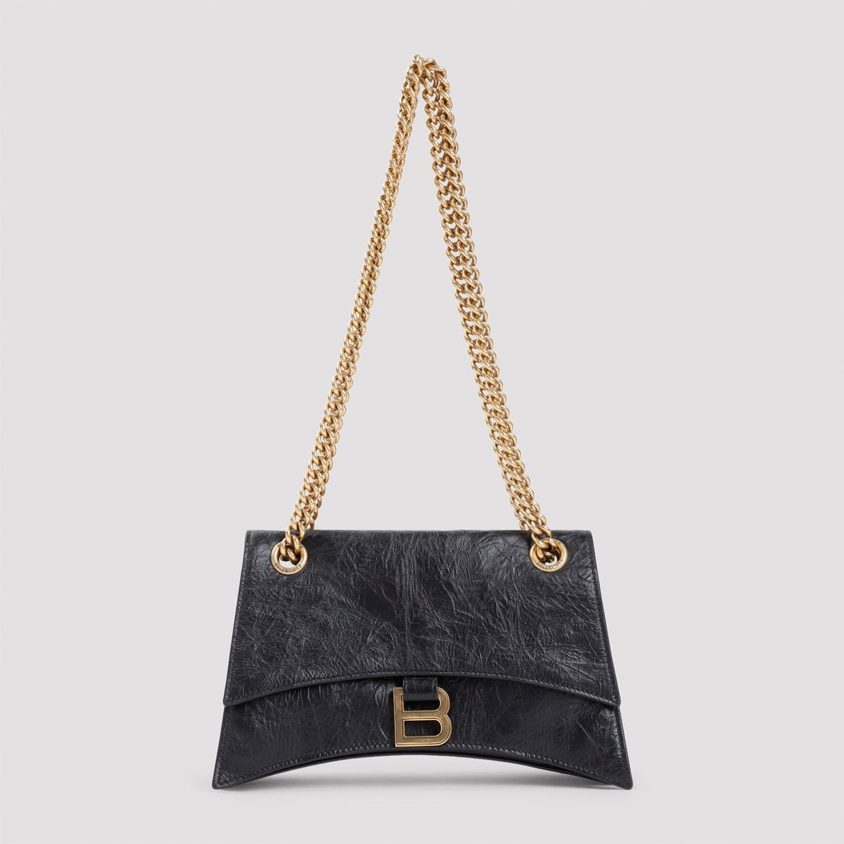 BALENCIAGA Elegant Mini Chain Crossbody in Black Leather W:9.6in H:5.9in D:2.75in