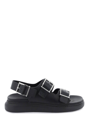 ALEXANDER MCQUEEN Men's Black Hybrid Double Buckle Sandals for SS24