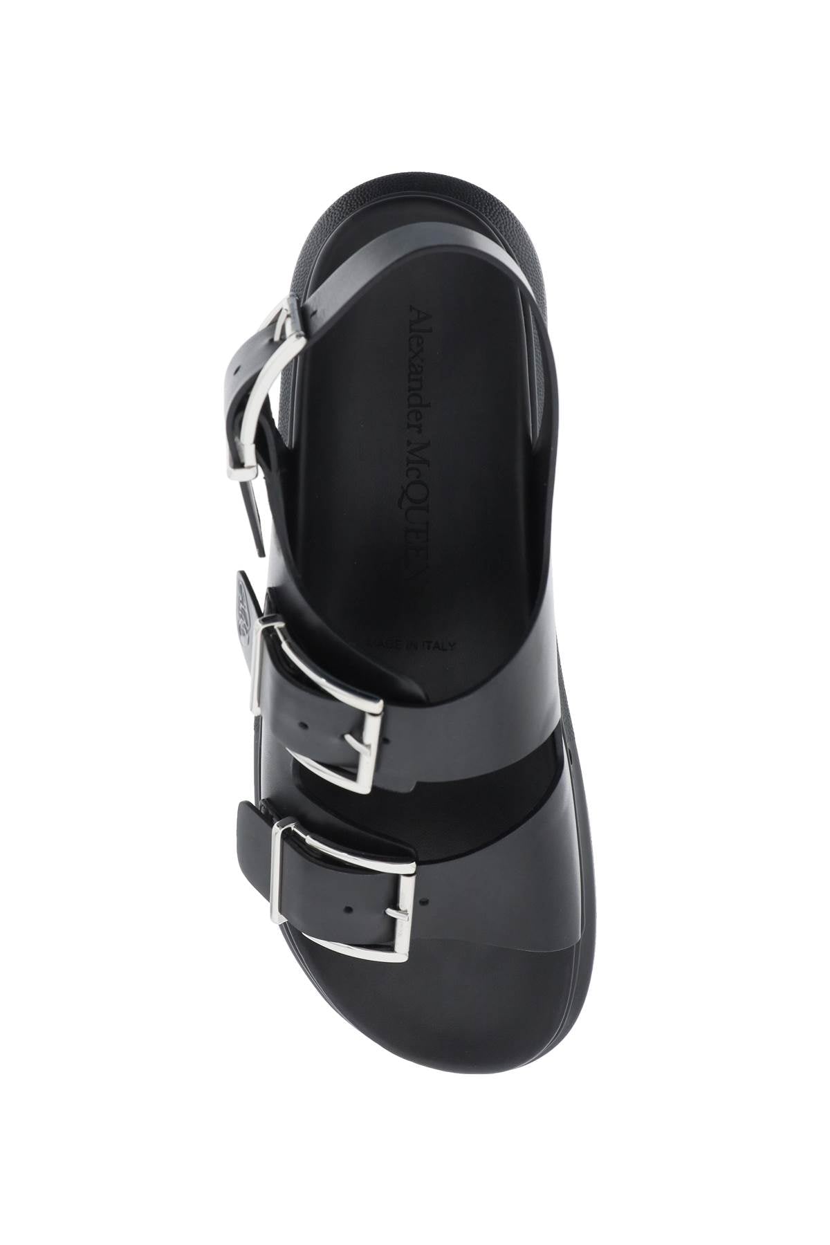 ALEXANDER MCQUEEN Men's Black Hybrid Double Buckle Sandals for SS24