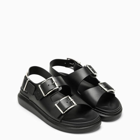 ALEXANDER MCQUEEN Men's Black Hybrid Double Buckle Sandals for SS24