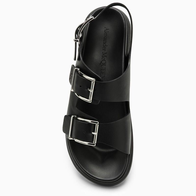 ALEXANDER MCQUEEN Men's Black Hybrid Double Buckle Sandals for SS24