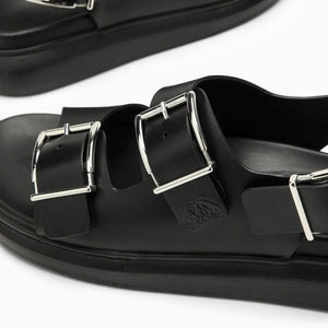 ALEXANDER MCQUEEN Men's Black Seal Sandals for SS24