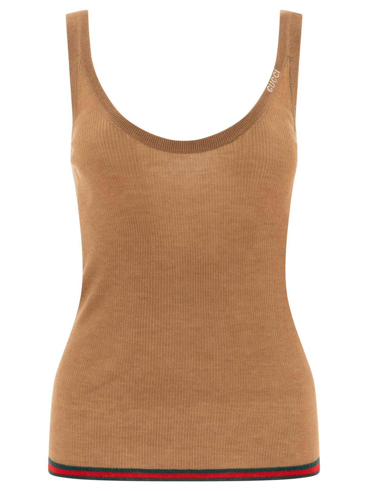 GUCCI Ribbed Knit Tank Top with Logo Detail