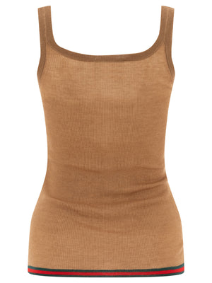 GUCCI Ribbed Knit Tank Top with Logo Detail