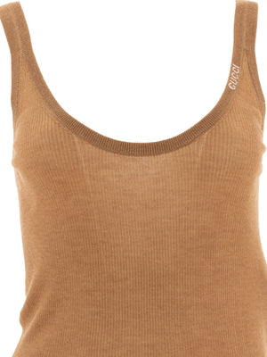 GUCCI Ribbed Knit Tank Top with Logo Detail