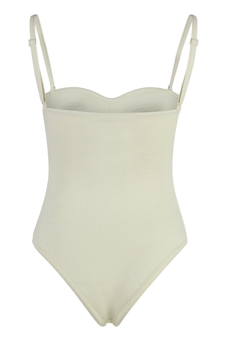 BOTTEGA VENETA White Nylon Bodysuit with Removable Straps and Sweetheart Neckline for Women