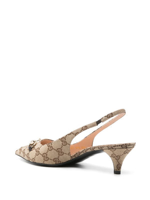 GUCCI Elegant Slingback Canvas Pumps with Kitten Heel