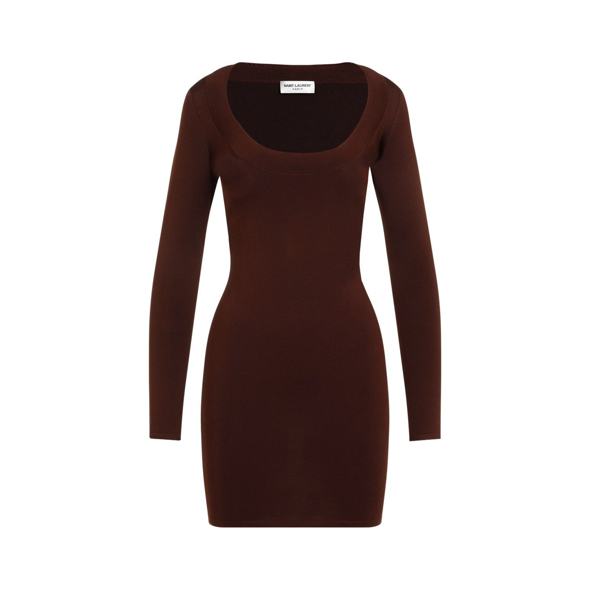 SAINT LAURENT Elegant Mini Dress in Rich Brown