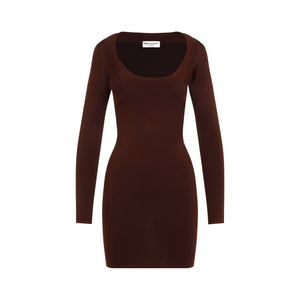 SAINT LAURENT Elegant Mini Dress in Rich Brown