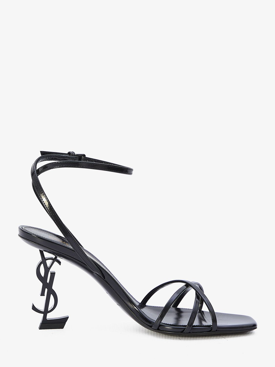 SAINT LAURENT Black Logo Plaque Sandals for Women