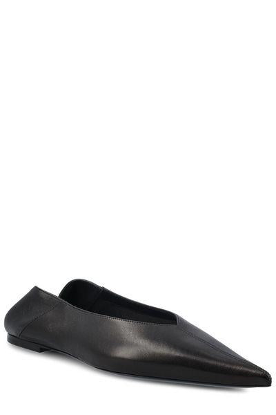 SAINT LAURENT Pointed Black Leather Ballerina - Women's SMOOTH BLACK LEATHER Ballerina Shoes for SS24