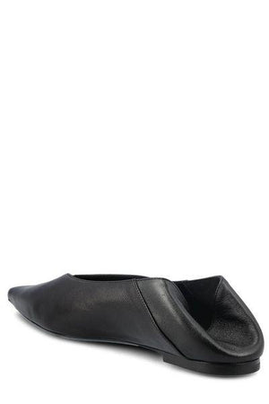 SAINT LAURENT Pointed Black Leather Ballerina - Women's SMOOTH BLACK LEATHER Ballerina Shoes for SS24