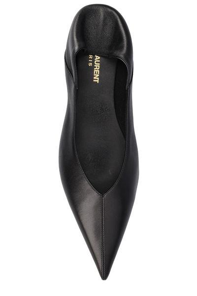 SAINT LAURENT Pointed Black Leather Ballerina - Women's SMOOTH BLACK LEATHER Ballerina Shoes for SS24