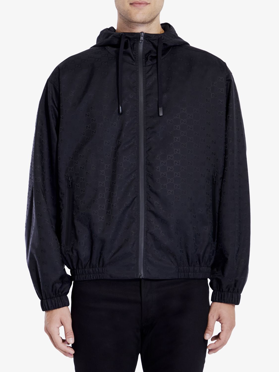 GUCCI Elegant Black GG Nylon Zip-Up Jacket