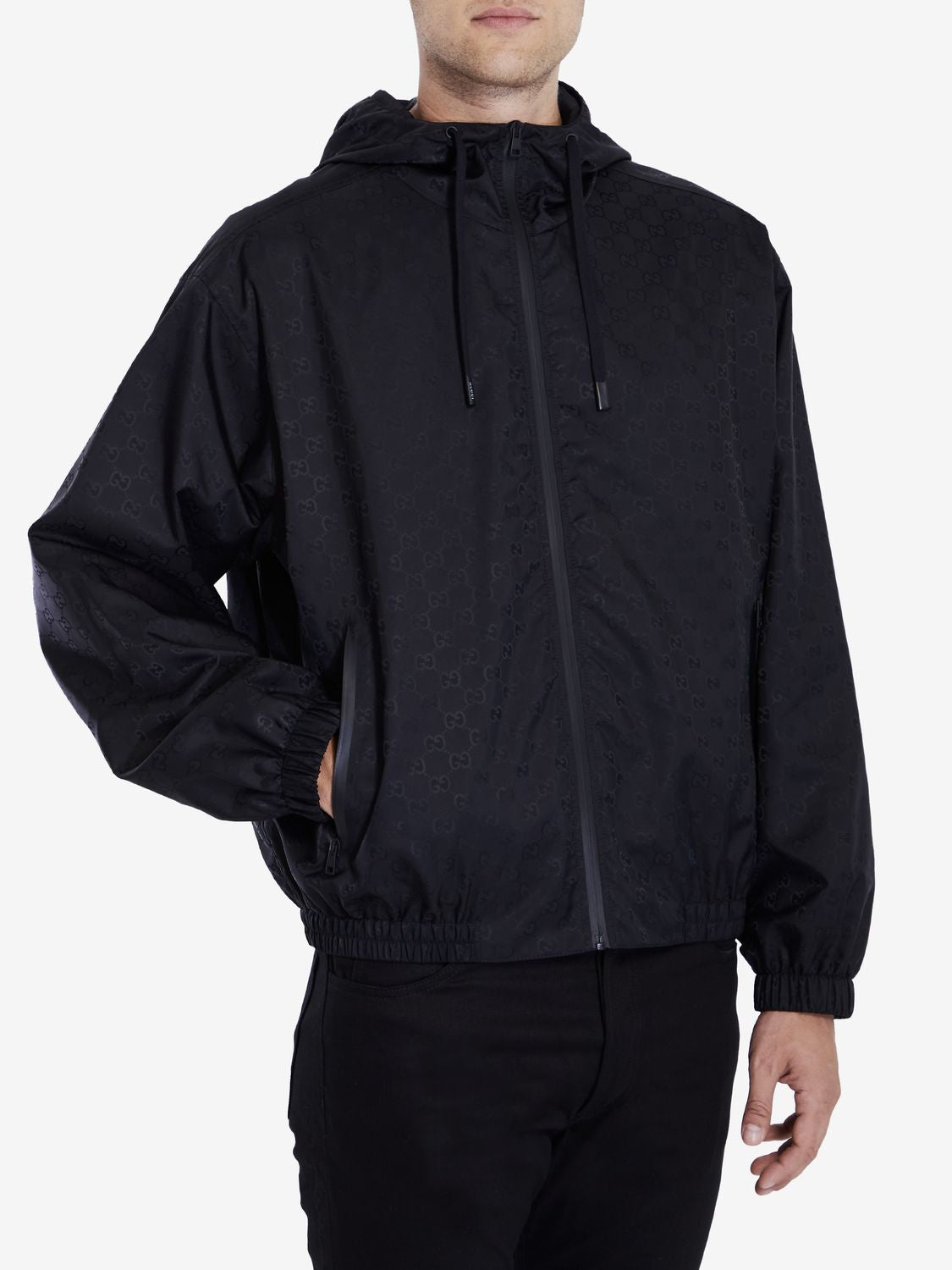 GUCCI Elegant Black GG Nylon Zip-Up Jacket