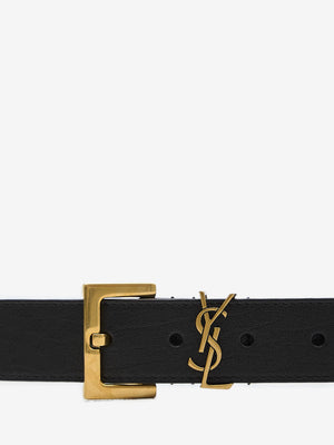 SAINT LAURENT Sleek Black Square Buckle Belt for Women - Trendy Accessory for SS24