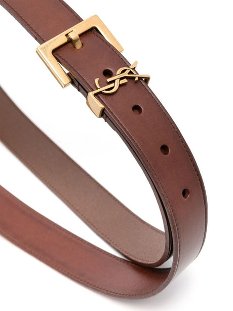 SAINT LAURENT Calf Leather Brown Belt for Women - SS24 Collection