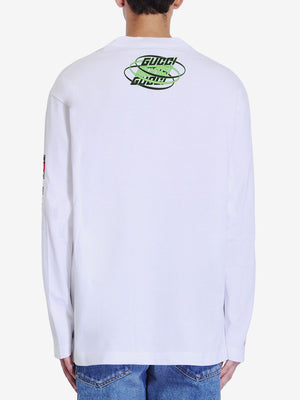 GUCCI Men's Long Sleeve Cotton T-Shirt with Ribbed Collar