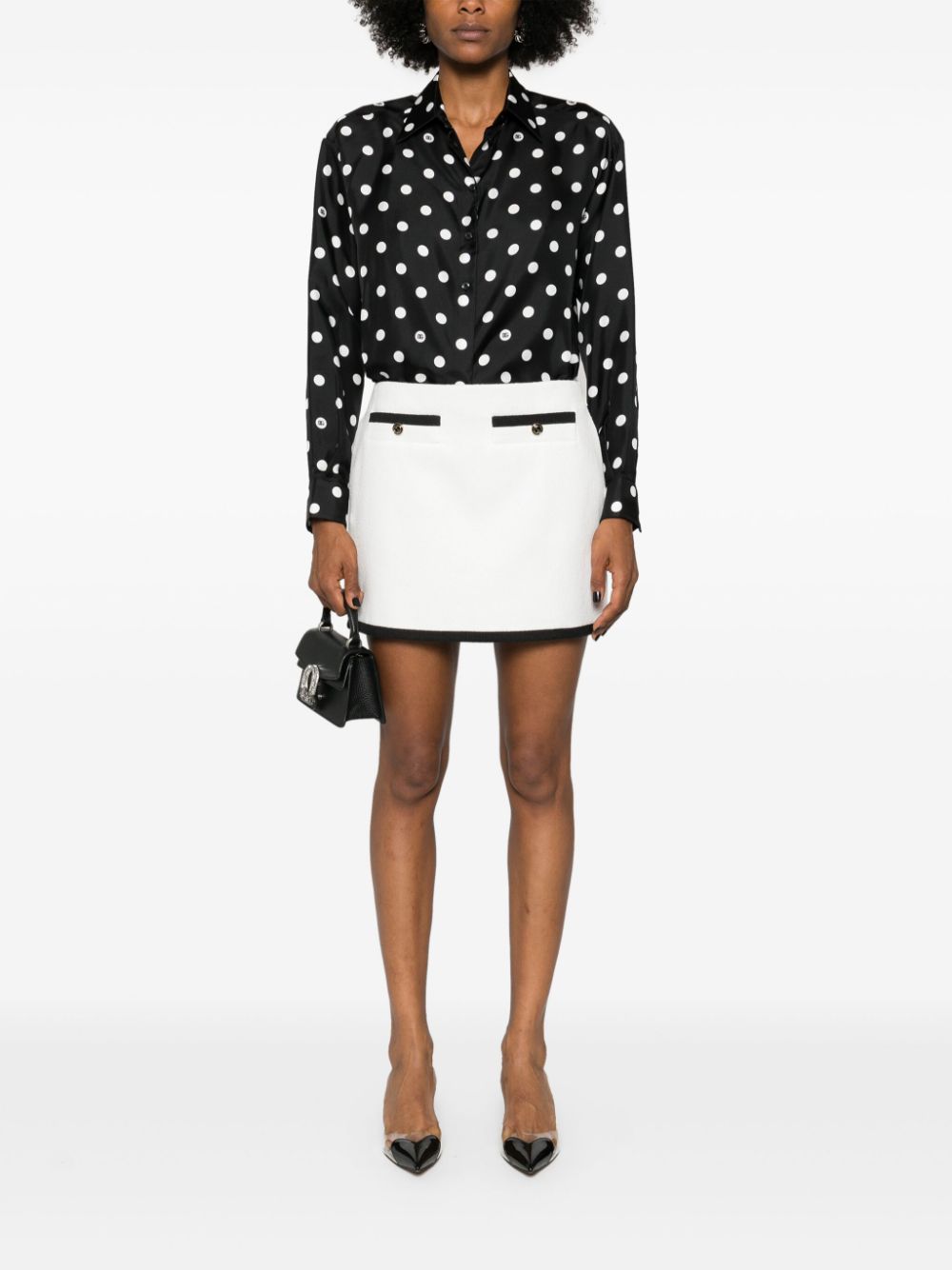 GUCCI Elegant White Cotton Tweed Mini Skirt