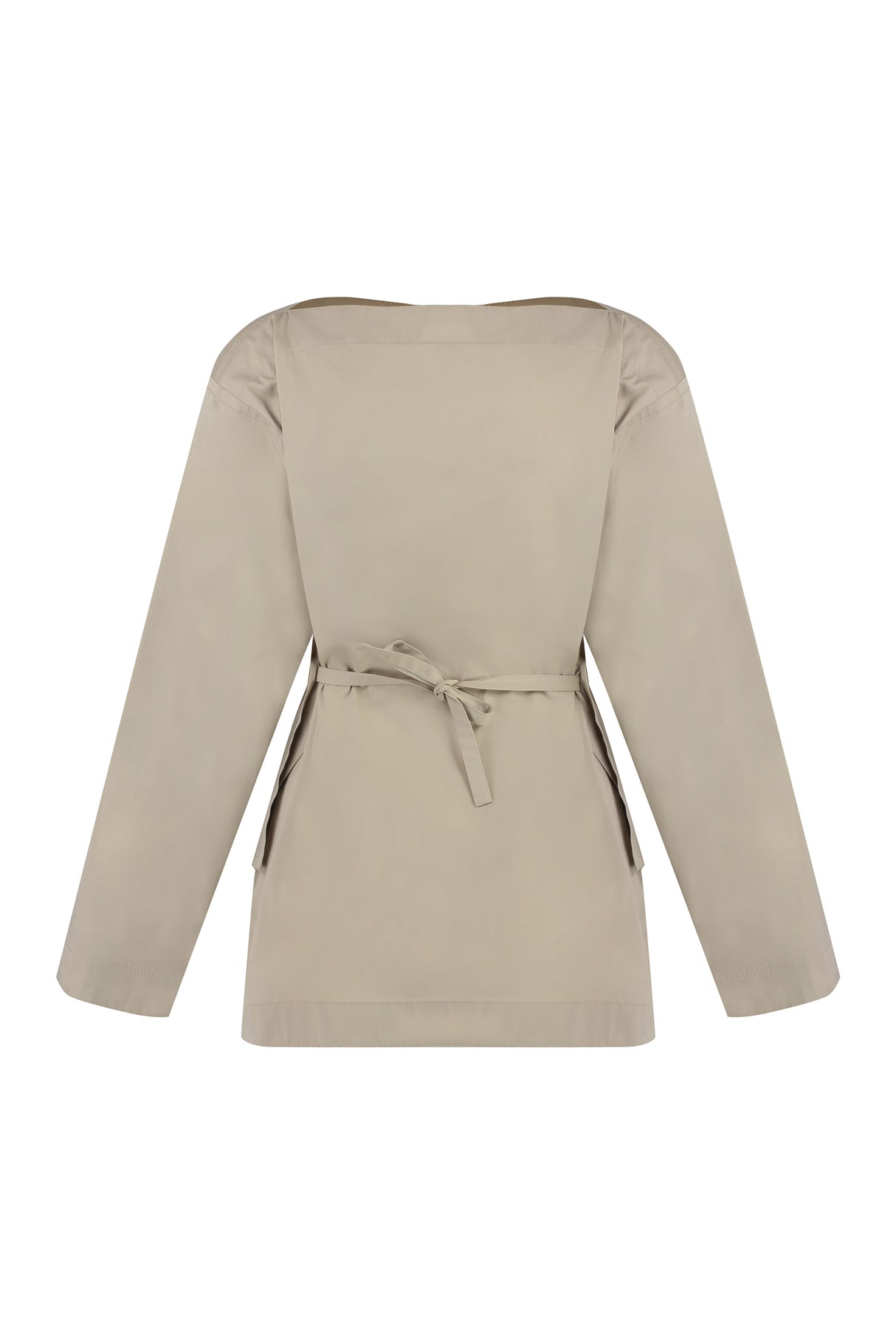 BOTTEGA VENETA Beige Cotton and Silk Poplin Top with Asymmetrical Hem and Ties