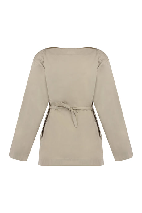 BOTTEGA VENETA Beige Cotton and Silk Poplin Top with Asymmetrical Hem and Ties