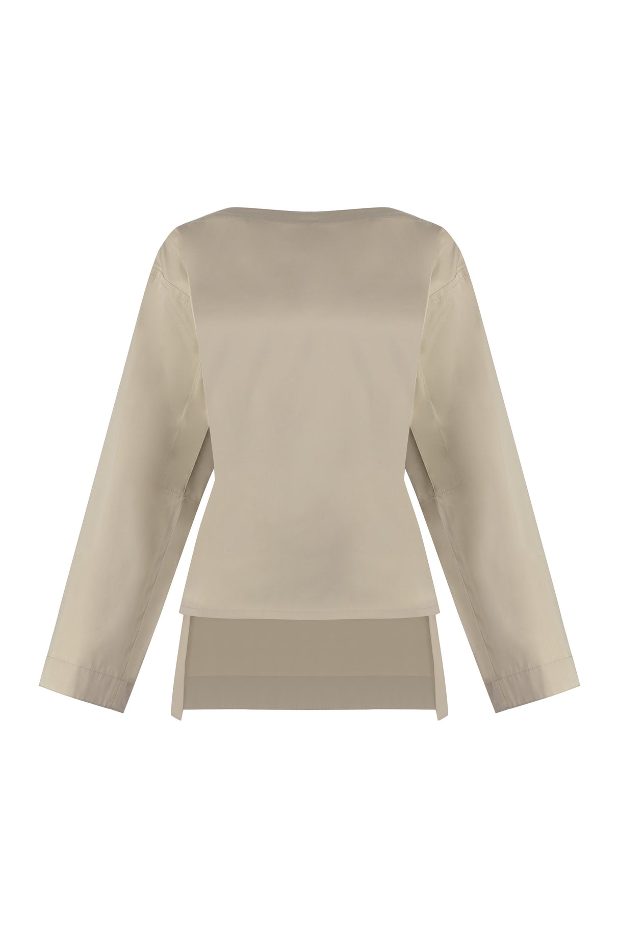 BOTTEGA VENETA Beige Cotton and Silk Poplin Top with Asymmetrical Hem and Ties