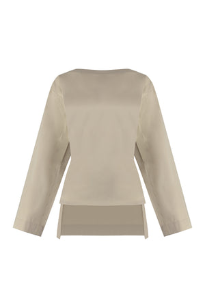 BOTTEGA VENETA Beige Cotton and Silk Poplin Top with Asymmetrical Hem and Ties