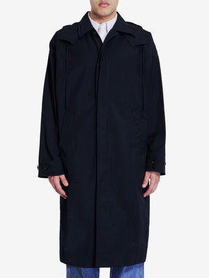 BOTTEGA VENETA Oversized Blue Trench Jacket with Leather Accents