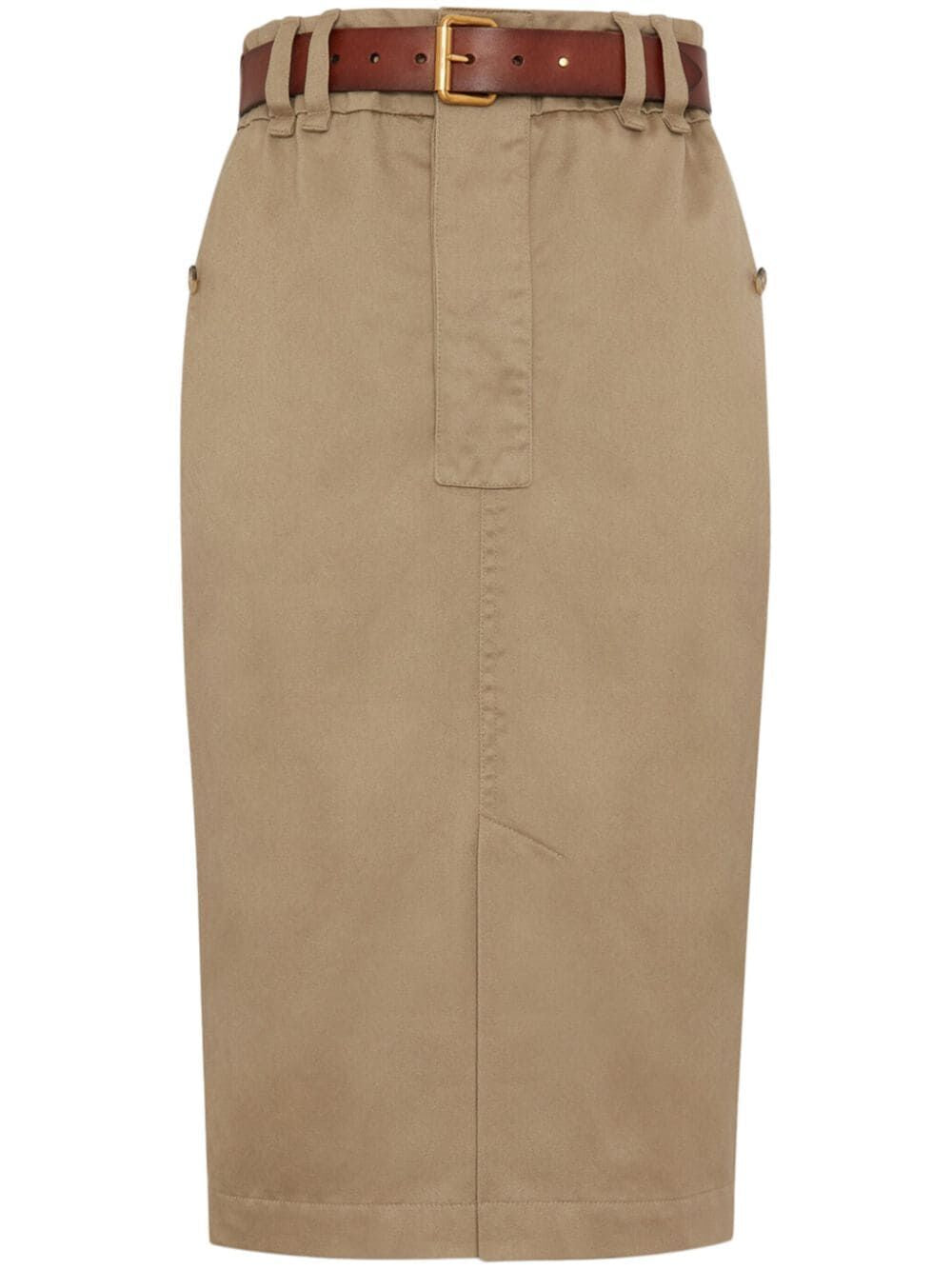 SAINT LAURENT Elegant Nude Midi Cotton Skirt