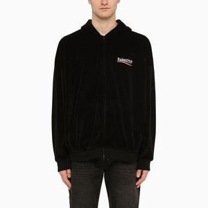 BALENCIAGA Political Campaign Black Chenille Sweatshirt for Men - SS24