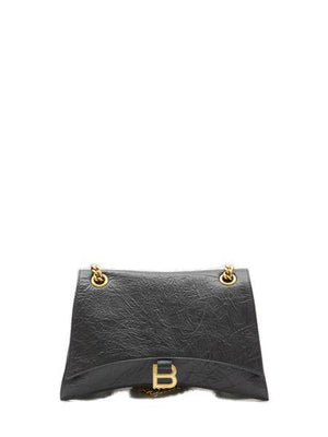 Túi xách vai da bê mềm màu đen, quai xích mạ vàng cổ - Kích thước trung 19x32x11cm
