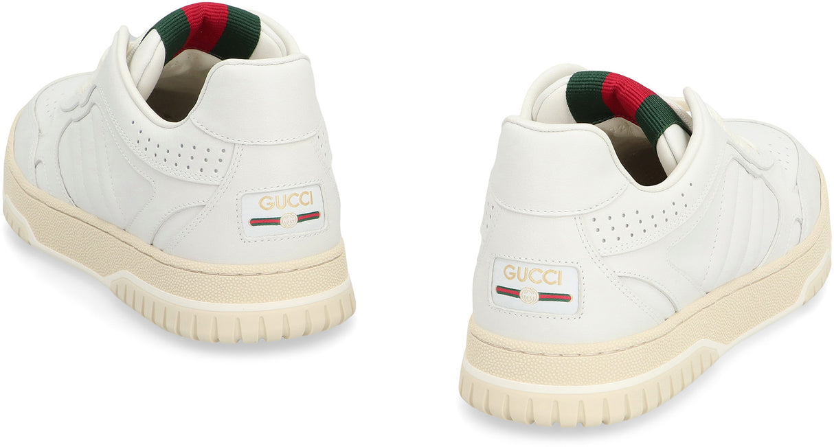 GUCCI White Leather Low-Top Sneakers with Contrasting Color Sole for Women