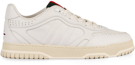 GUCCI Classic Re-Web White Leather Sneakers with Iconic Stripe Detail - Height 3.4cm