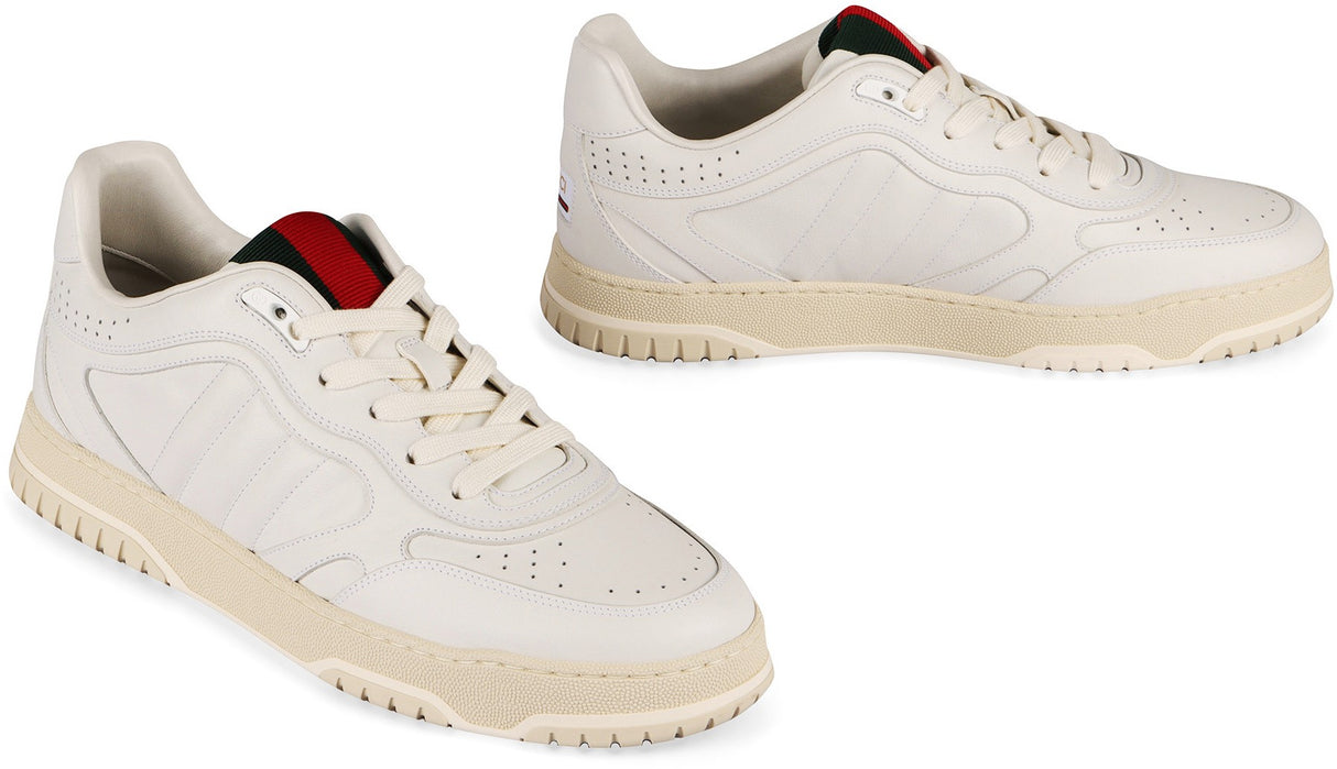 GUCCI Classic Re-Web White Leather Sneakers with Iconic Stripe Detail - Height 3.4cm