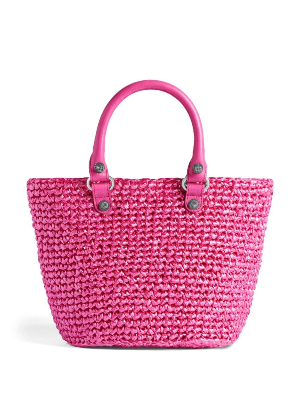 BALENCIAGA Bubblegum Pink Mini Raffia & Lambskin Tote with Detachable Strap