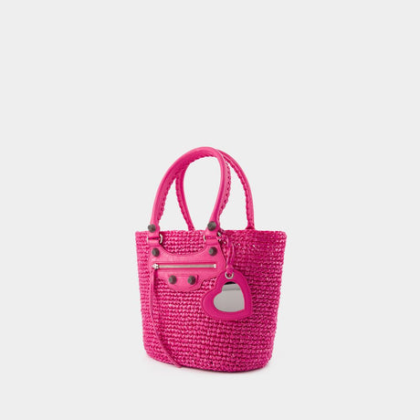BALENCIAGA Transparent Pink Raffia Shoulder Bag for Women