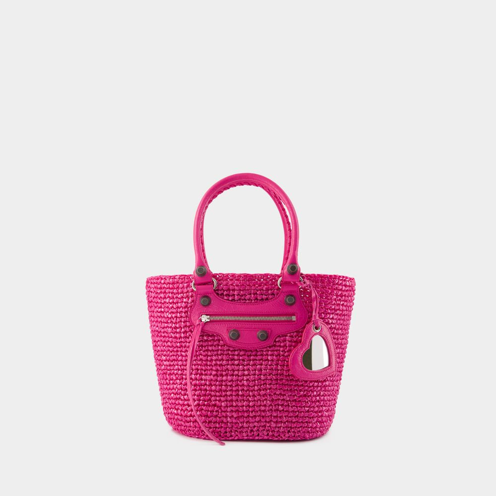 BALENCIAGA Transparent Pink Raffia Shoulder Bag for Women