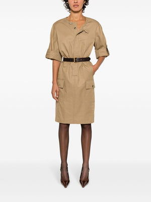 SAINT LAURENT Elegant Beige Sheath Mini Dress with Belt