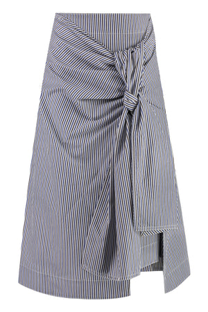 BOTTEGA VENETA Striped Cotton and Linen Skirt with Front Knot Detail