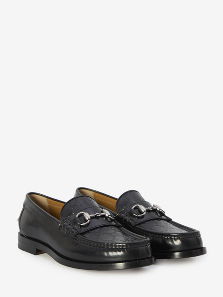 GUCCI Classic Black Leather Loafers with Silver Horsebit, 1.5cm Heel